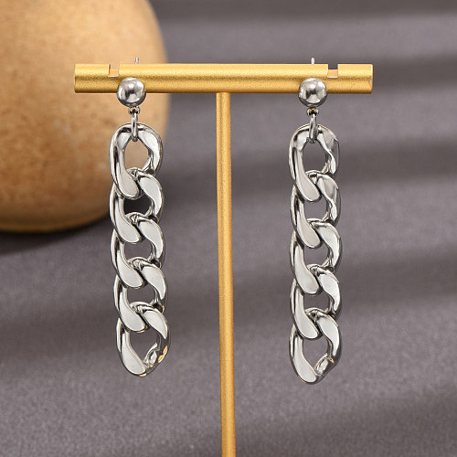 Wholesale 1 Pair Hip-Hop Chain Stainless Steel  Silver Plated Drop Earrings