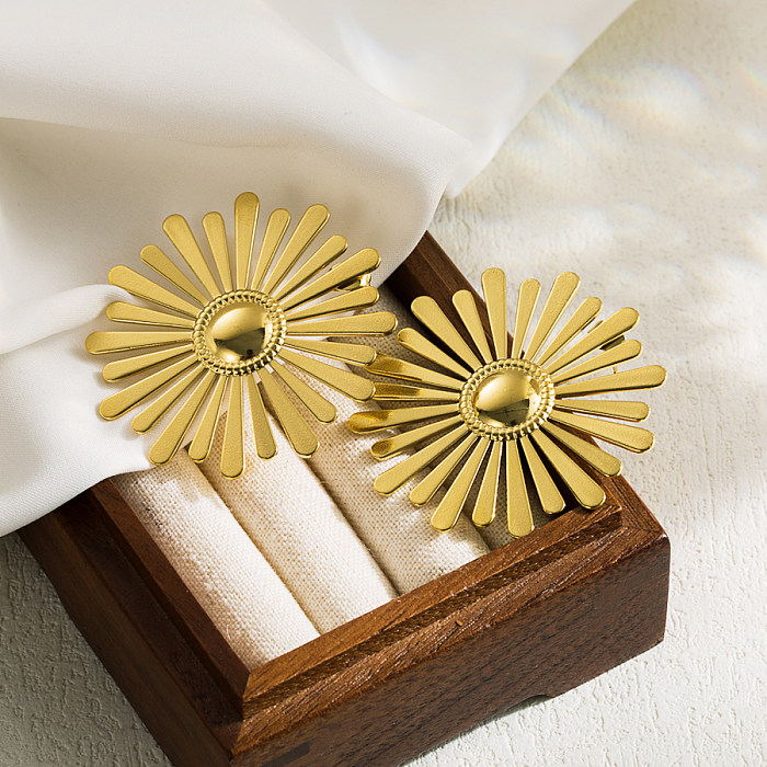 1 par de pendientes colgantes chapados en oro de acero inoxidable irregulares con flores ovaladas cuadradas artísticas de estilo Vintage de estilo Simple