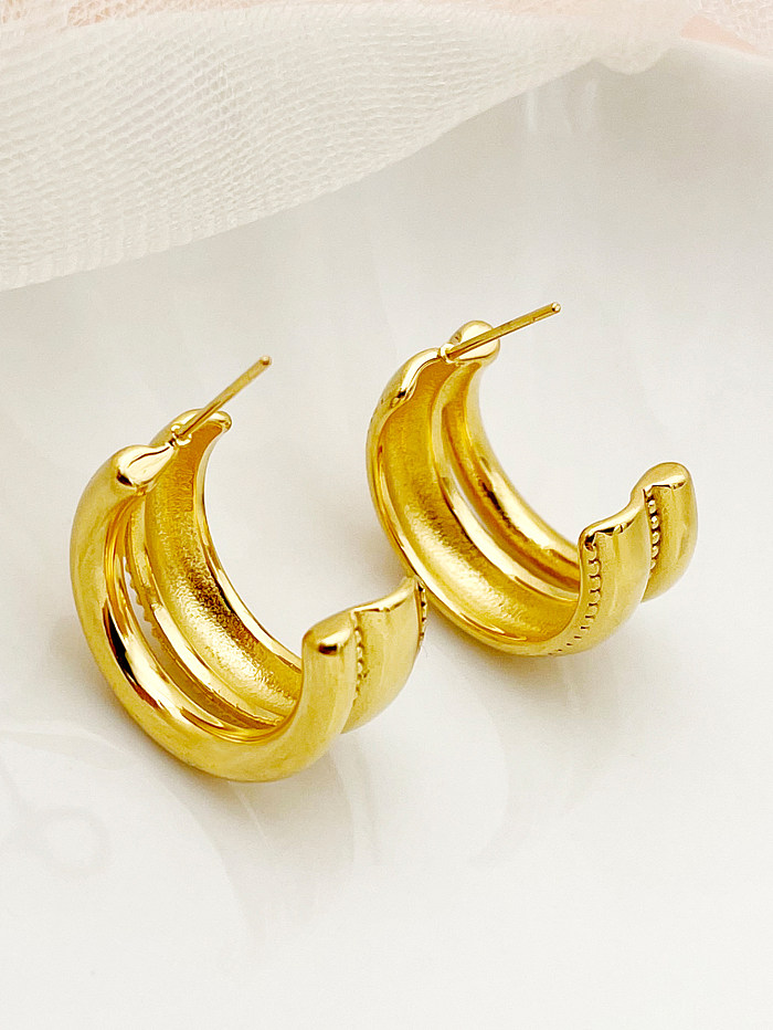 1 par de pinos de orelha banhados a ouro, estilo simples, formato C, aço inoxidável, metal em camadas, polimento