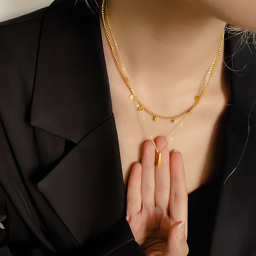 Colares em camadas banhados a ouro 18K geométricos estilo simples streetwear em aço inoxidável