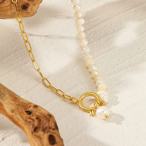 Elegante, geometrische Halskette aus Edelstahl mit Perlenbeschichtung