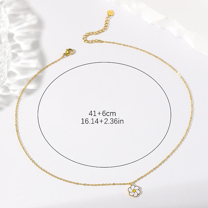 Basic Sweet Daisy Stainless Steel  Enamel Plating 18K Gold Plated Pendant Necklace