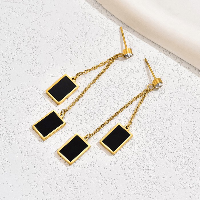 1 Pair Casual Vintage Style Simple Style Geometric Plating Inlay Stainless Steel  18K Gold Plated Drop Earrings