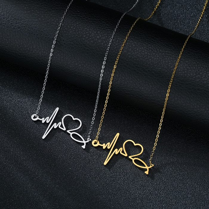 Cross-Border Supply Fashion Simple ECG Heartbeat Stainless Steel Women's Necklace Heart-Shaped Pendant Ornaments Wholesale