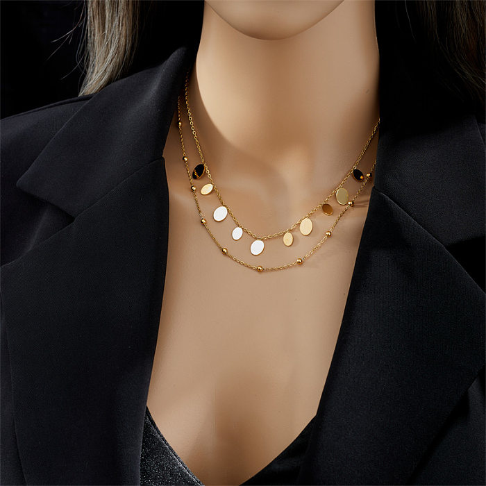 Simple Style Oval Stainless Steel Plating 18K Gold Plated Layered Necklaces
