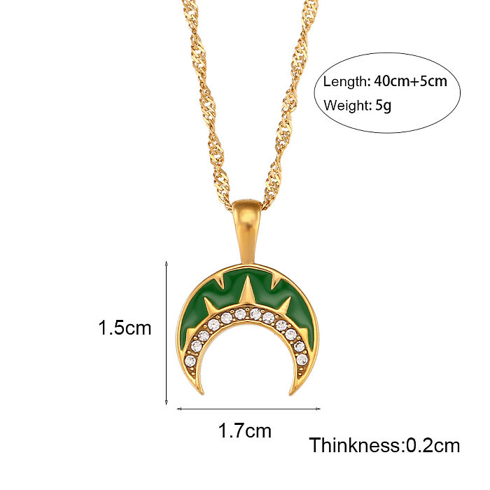 Retro-Halskette mit geometrischem Mond-Anhänger aus Edelstahl, Überzug aus Zirkon-Edelstahl-Halsketten