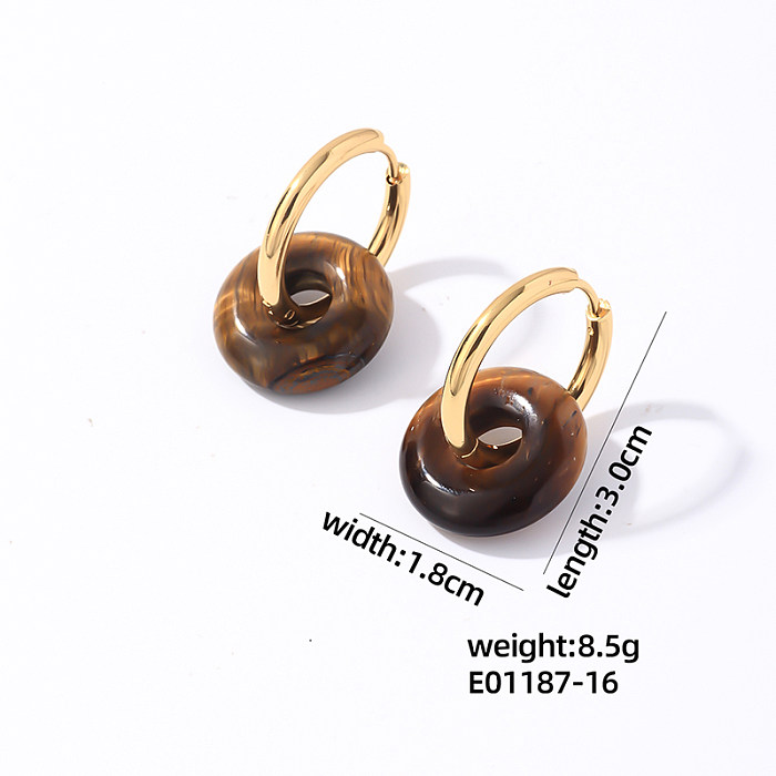 1 Pair Casual Simple Style Round Plating Stainless Steel  Natural Stone Gold Plated Earrings