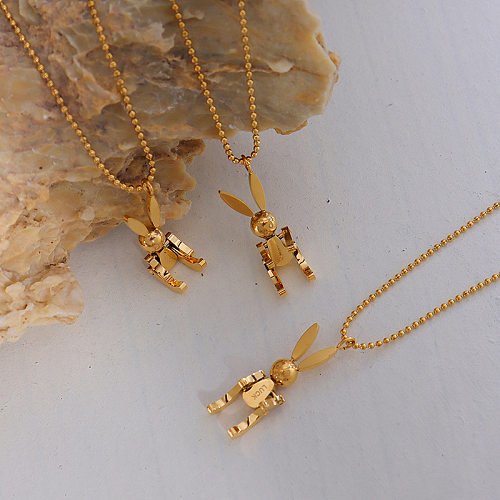 Korean New Animal Mechanical Rabbit Necklace Stainless Steel Plated 18K Real Gold Jewelry