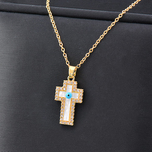 Fashion Eye Stainless Steel Inlay Shell Zircon Pendant Necklace 1 Piece