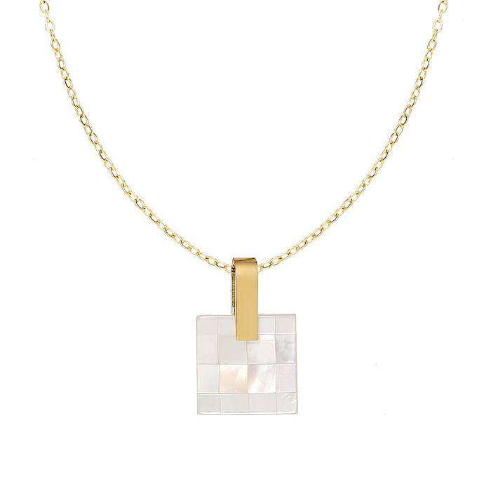 Collier avec pendentif carré en acier inoxydable, Style Simple et décontracté, plaqué or 18 carats, tridimensionnel