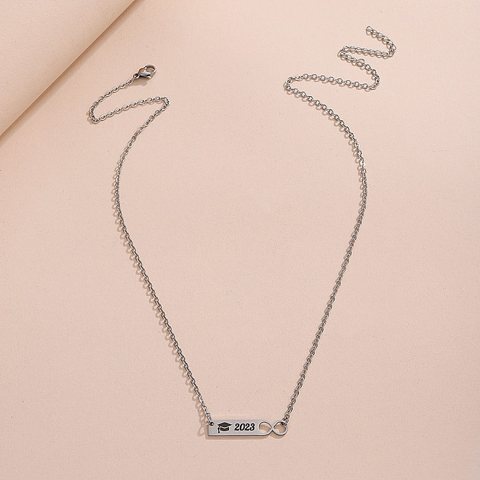 Simple Style Trencher Cap Number Stainless Steel  Plating Necklace