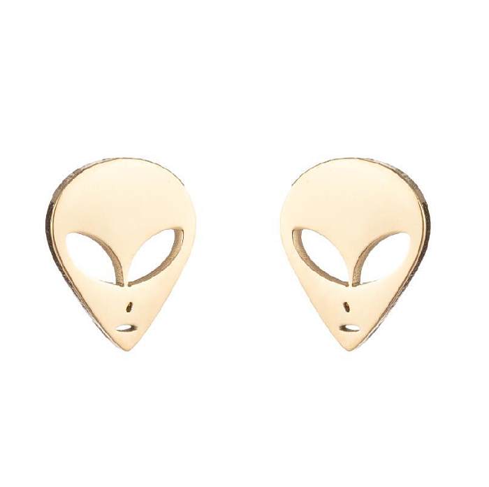 1 paire de clous d'oreilles plaqués en acier inoxydable Alien à la mode