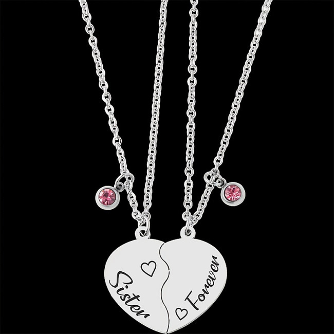 Wholesale Simple Style Letter Heart Shape Stainless Steel  Silver Plated Rhinestones Pendant Necklace