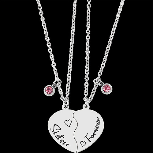 Wholesale Simple Style Letter Heart Shape Stainless Steel  Silver Plated Rhinestones Pendant Necklace