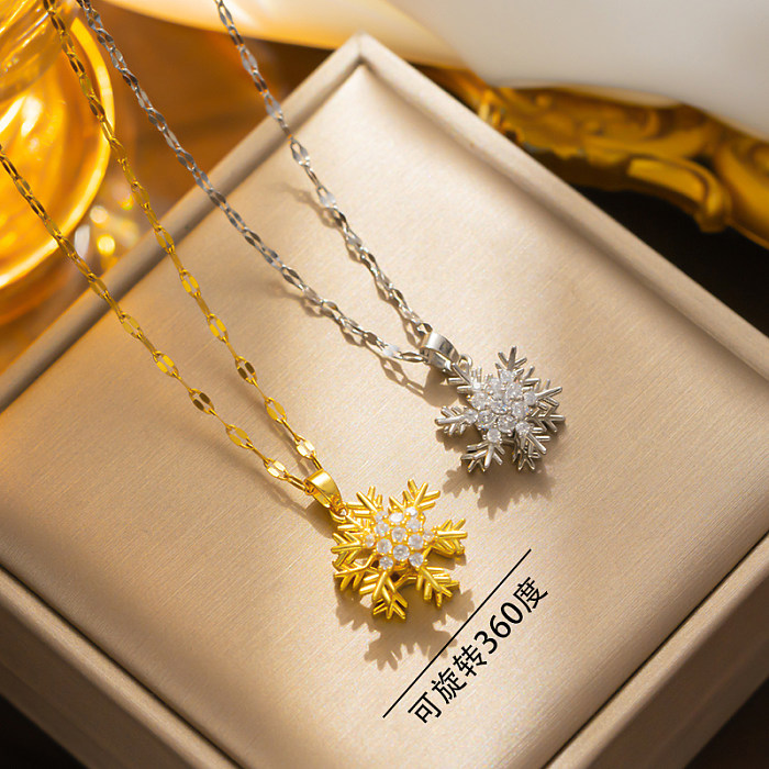 Simple Style Snowflake Stainless Steel  Stainless Steel Plating Inlay Zircon 18K Gold Plated Pendant Necklace
