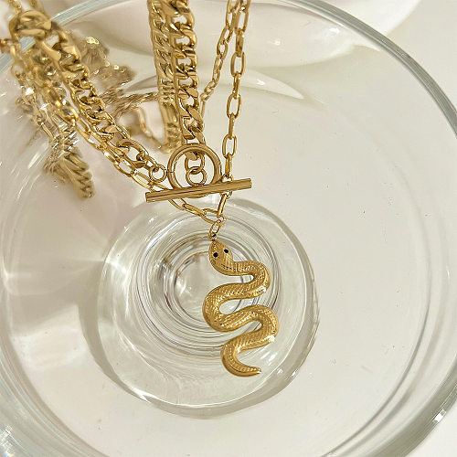 Colliers superposés en acier inoxydable serpent hip-hop plaqué colliers en acier inoxydable