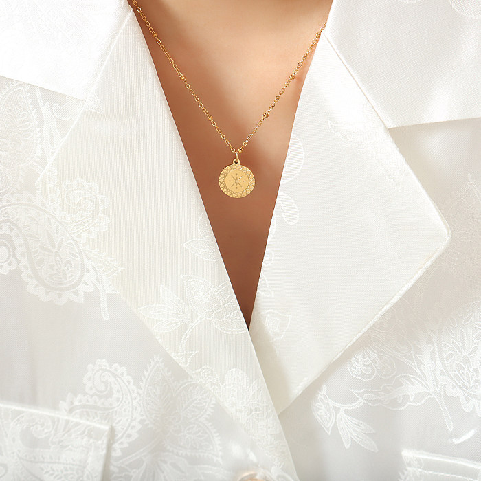 Lässige, schlichte, runde Anhänger-Halskette mit 18-karätigem Goldüberzug aus Edelstahl