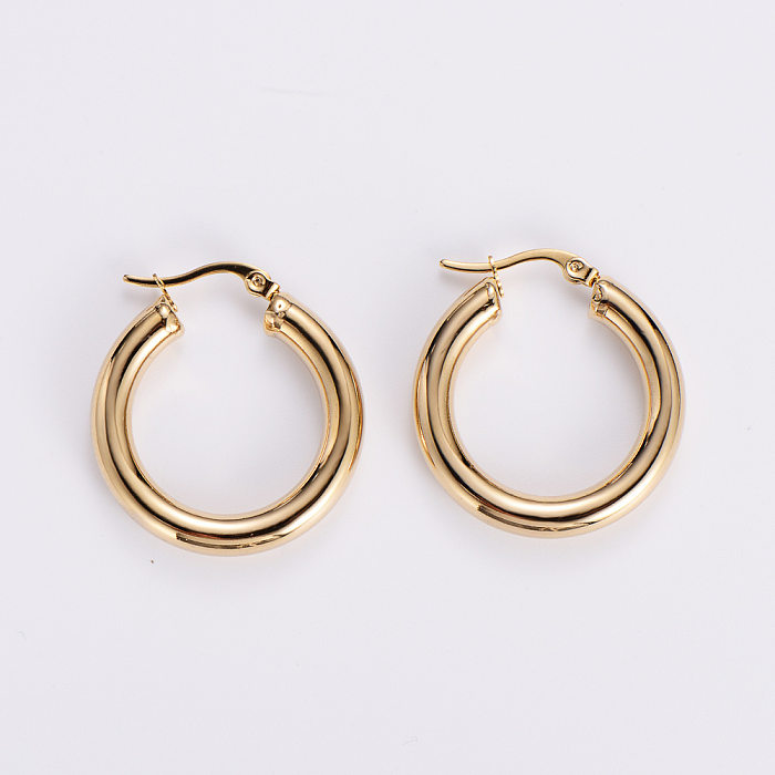 Simple Stainless Steel  Polished Plating 18k Gold Thick Round Line Hollow Big Hoop Earrings