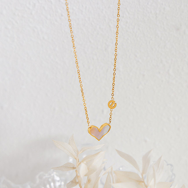 Collier pendentif en forme de cœur avec incrustation de placage en acier inoxydable, Style Simple et élégant