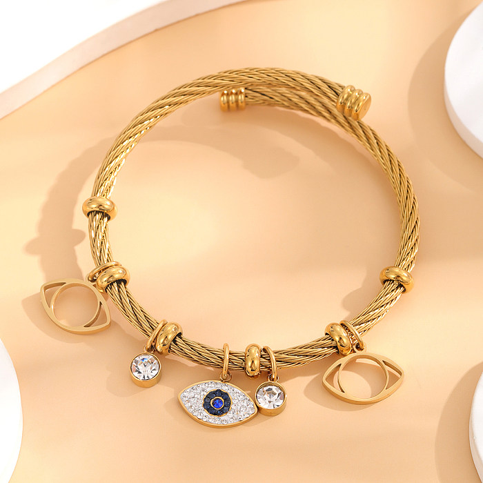Artístico olho flor titânio aço epóxi chapeamento incrustações strass banhado a ouro pulseira