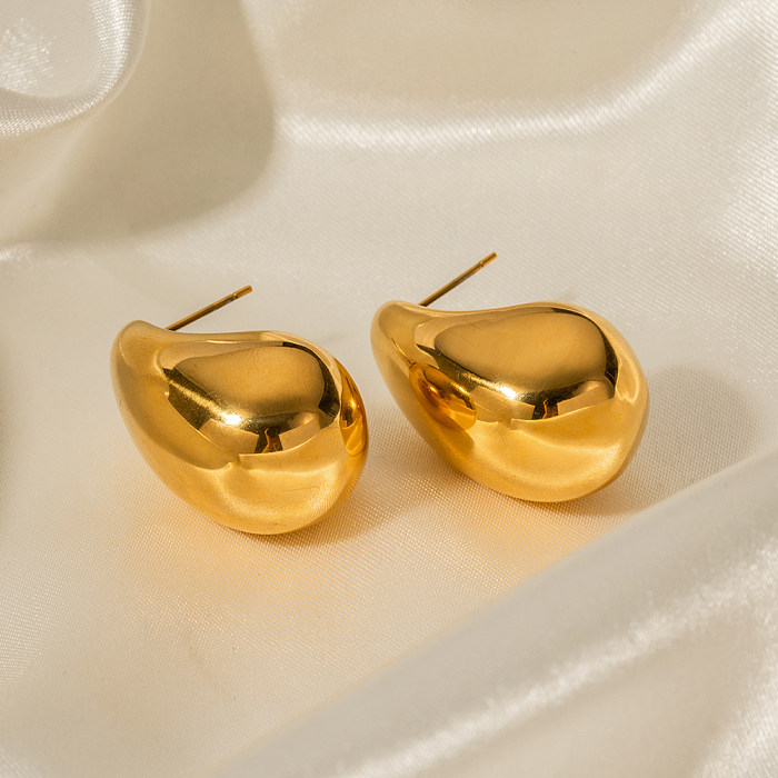 1 Paar schlichte Ohrringe aus Edelstahl mit Wassertropfenbeschichtung und 18-Karat-Vergoldung