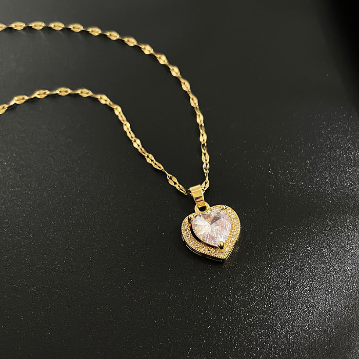 Mode geometrische Herzform Edelstahl Anhänger Halskette Kette Diamant Edelstahl Halsketten