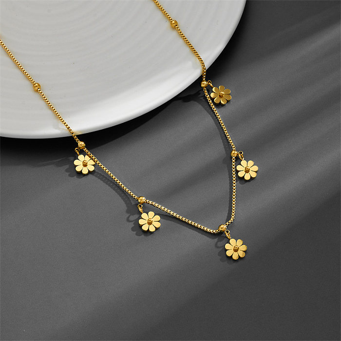 Elegant Flower Stainless Steel Plating Pendant Necklace