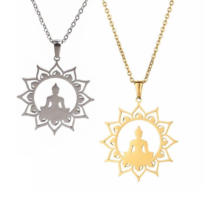 Collier pendentif plaqué or en acier inoxydable de style simple Bouddha