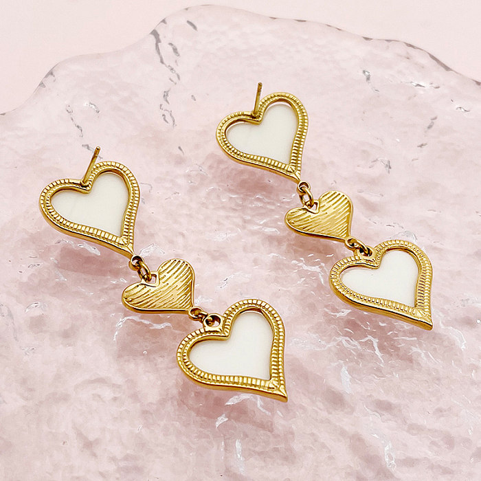 1 Pair Princess Sweet Heart Shape Plating Inlay Stainless Steel  Artificial Gemstones Gold Plated Drop Earrings