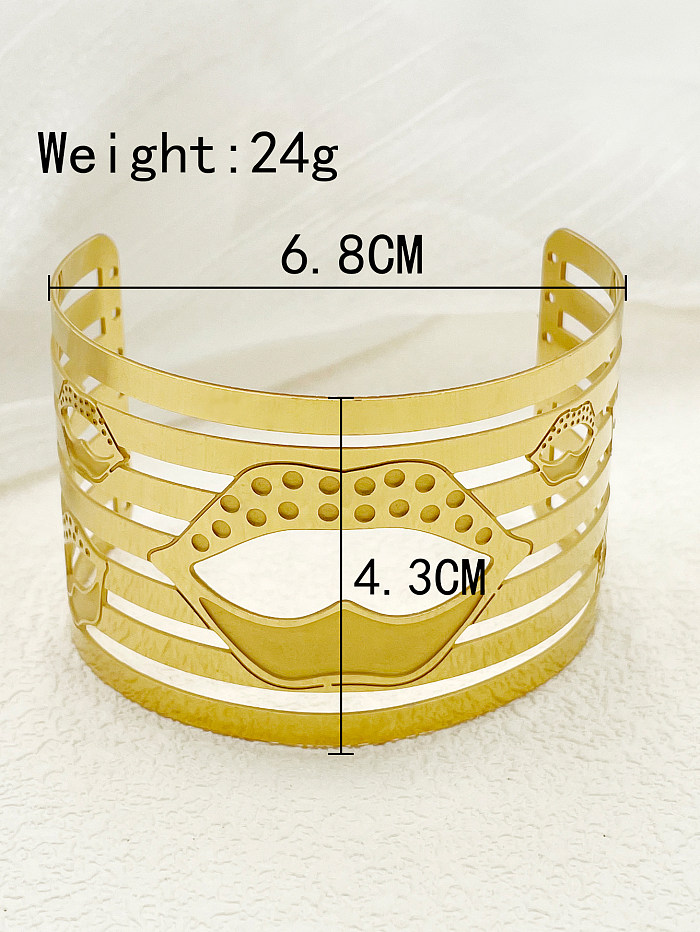 Exaggerated Lips Stainless Steel Plating Hollow Out Gold Plated Cuff Bracelets