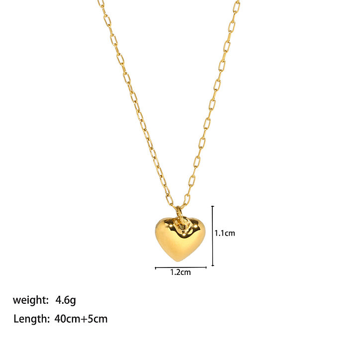 Simple Style Heart Shape Stainless Steel  Plating Inlay Rhinestones 18K Gold Plated Pendant Necklace