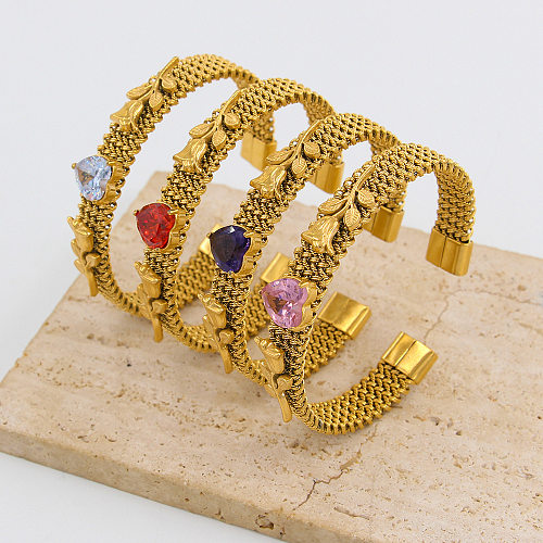Bracelet en zircon plaqué acier inoxydable rose en forme de coeur romantique