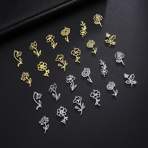 Simple 18K Real Gold Plating Non-Fading Ten Birthday Month Flower 304 Material DIY Stainless Steel  Pendant