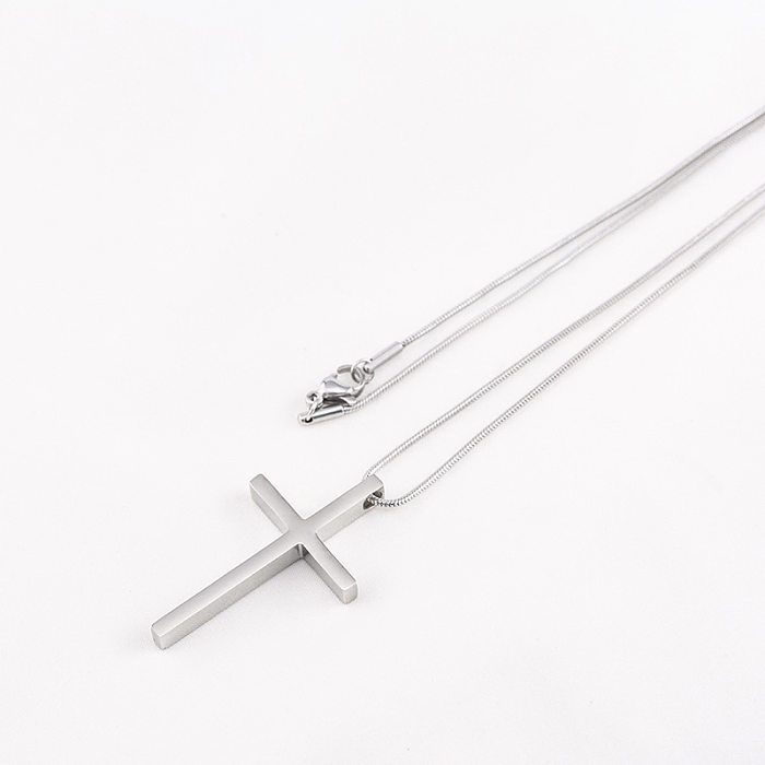 Simple Style Cross Stainless Steel Polishing Pendant Necklace 1 Piece