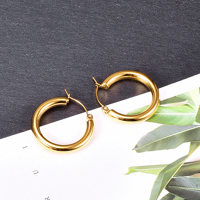 Korean Gold-plated Thick Circle Hoop Stainless Steel Earrings Wholesale jewelry