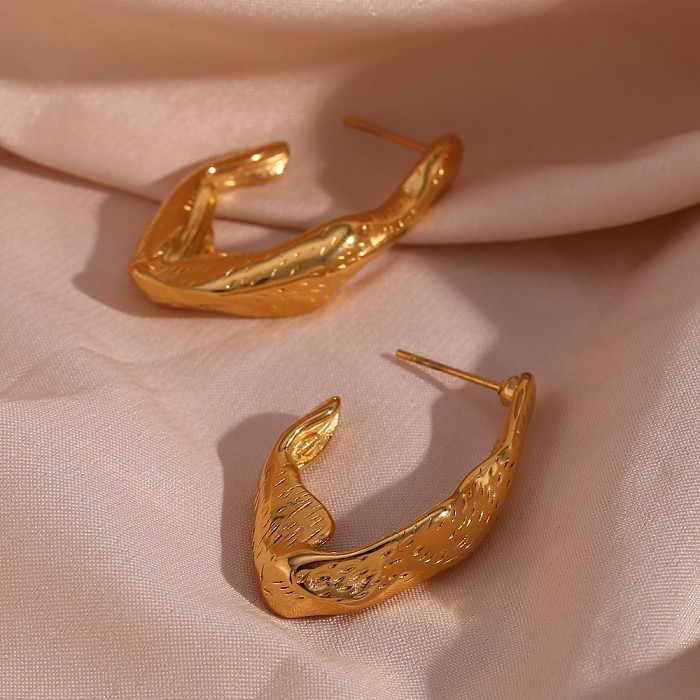 1 paire de boucles d'oreilles créoles plaquées or 18 carats, Style Vintage, Style Simple, Style classique, irrégulier