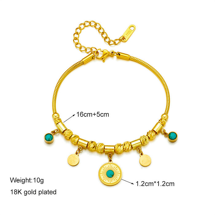 Bracelets plaqués or 18 carats turquoise avec incrustation ronde en acier titane de style vintage