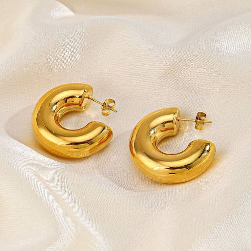 1 Pair Casual Hip-Hop C Shape Plating Stainless Steel  18K Gold Plated Ear Studs