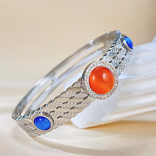 Bracelet en pierre naturelle avec bloc de couleur de Style français, incrustation en acier et titane, vente en gros