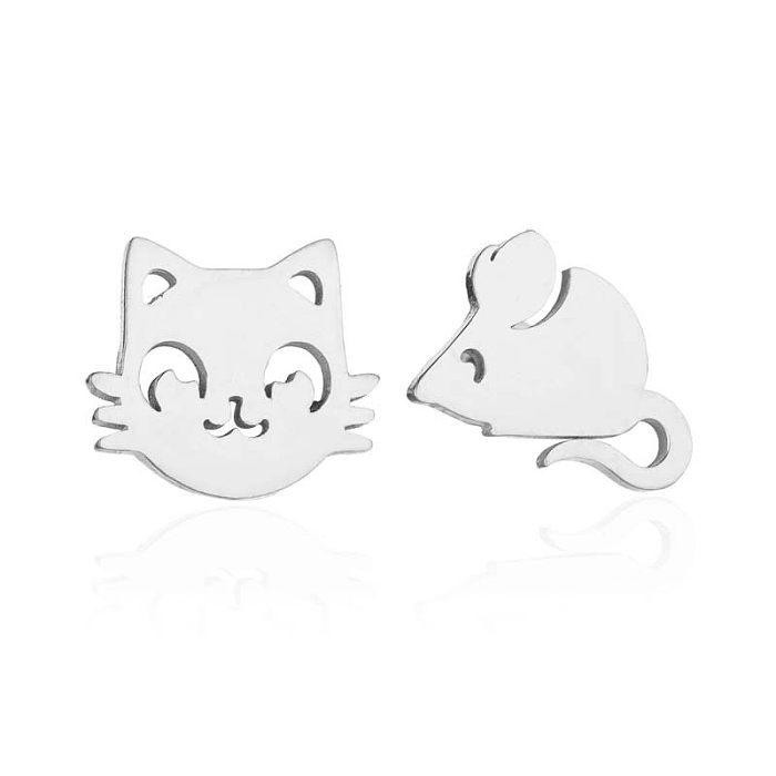 Clous d'oreilles plaqués en acier inoxydable Fashion Cat, 1 paire