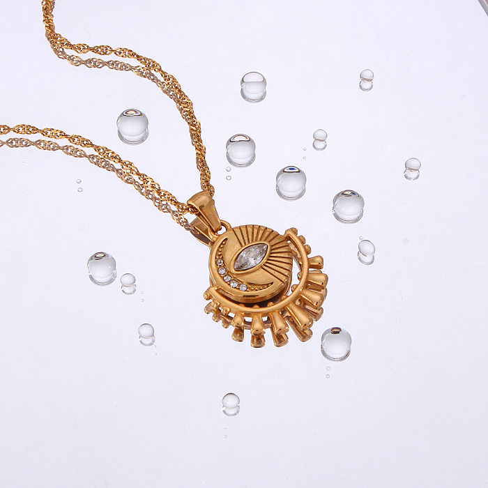 Fashion Sun Moon Eye Stainless Steel  Pendant Necklace Plating Inlay Zircon Stainless Steel  Necklaces