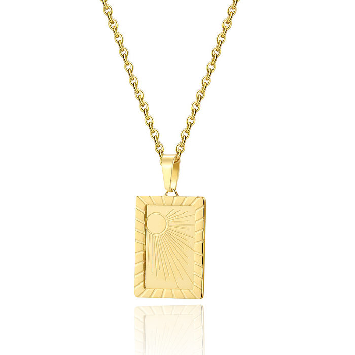 Collier avec pendentif rectangulaire en acier inoxydable, soleil et lune, 1 pièce