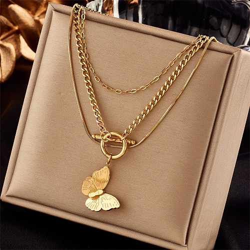 Fashion Butterfly Stainless Steel Plating Layered Necklaces