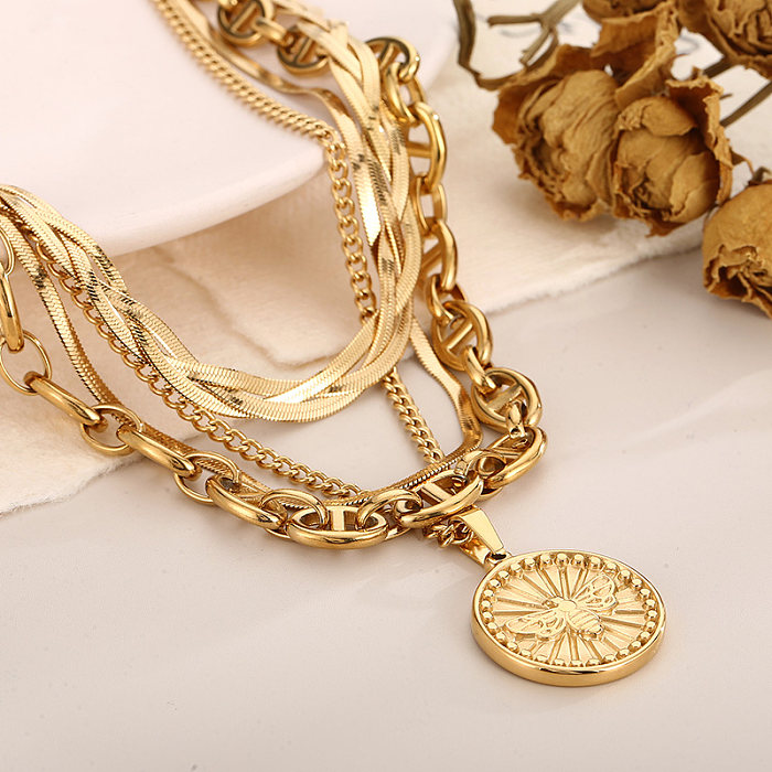 Modern Style Coin Stainless Steel  Stainless Steel Plating 18K Gold Plated Layered Necklaces
