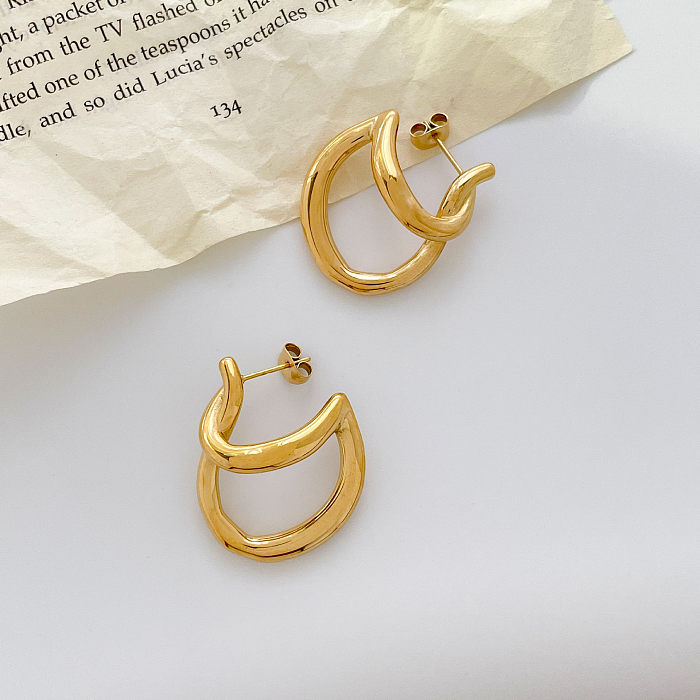1 Pair Retro Solid Color Stainless Steel Plating Gold Plated Earrings