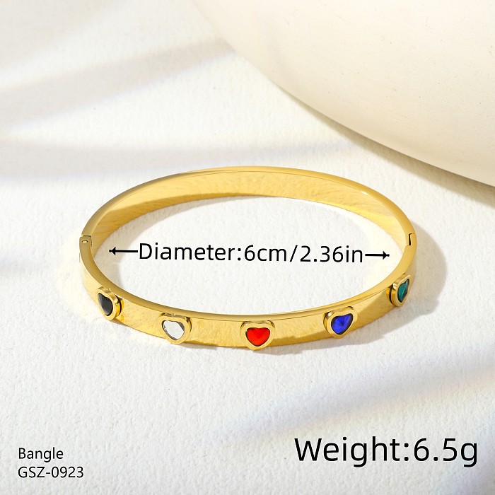 Wholesale Casual Classic Style Geometric Heart Shape Stainless Steel Plating Inlay Rose Gold Plated Gold Plated Silver Plated Rhinestones Bangle