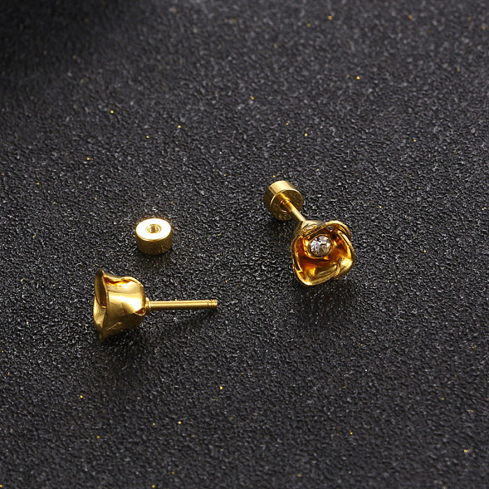 Hollow Circle Stainless Steel Gold-plated Earrings Diamond Stud Earrings Single