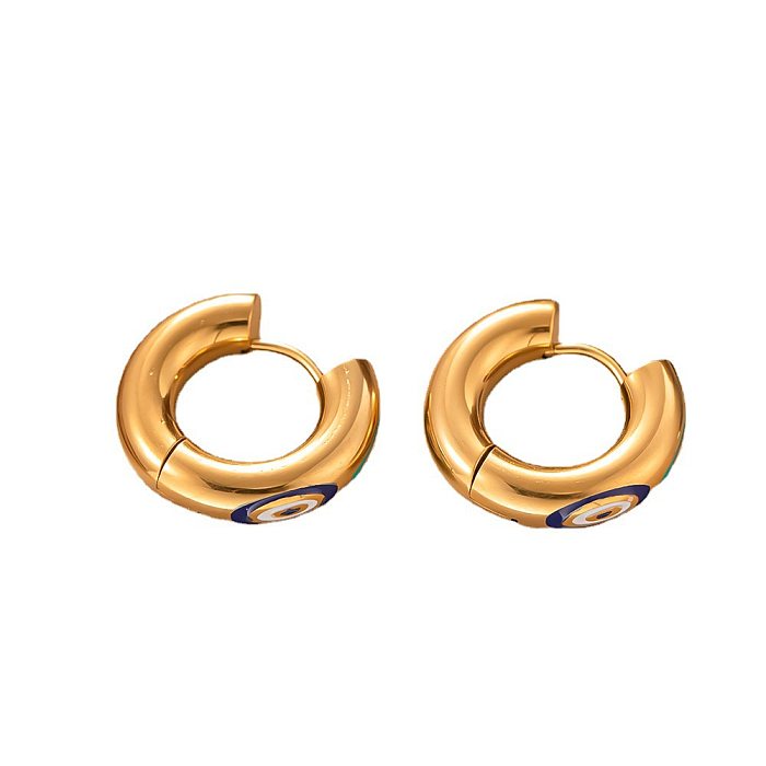 1 par de pendientes de aro chapados en oro de 18 quilates de acero inoxidable con esmalte de ojo de diablo de estilo moderno