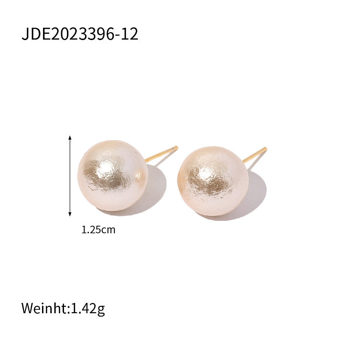 Fashion Round Stainless Steel  Inlay Pearl Ear Studs 1 Pair