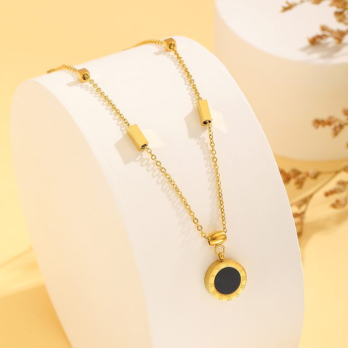IG Style Simple Style Round Heart Shape Roman Numeral Stainless Steel Plating Inlay Shell 18K Gold Plated Pendant Necklace